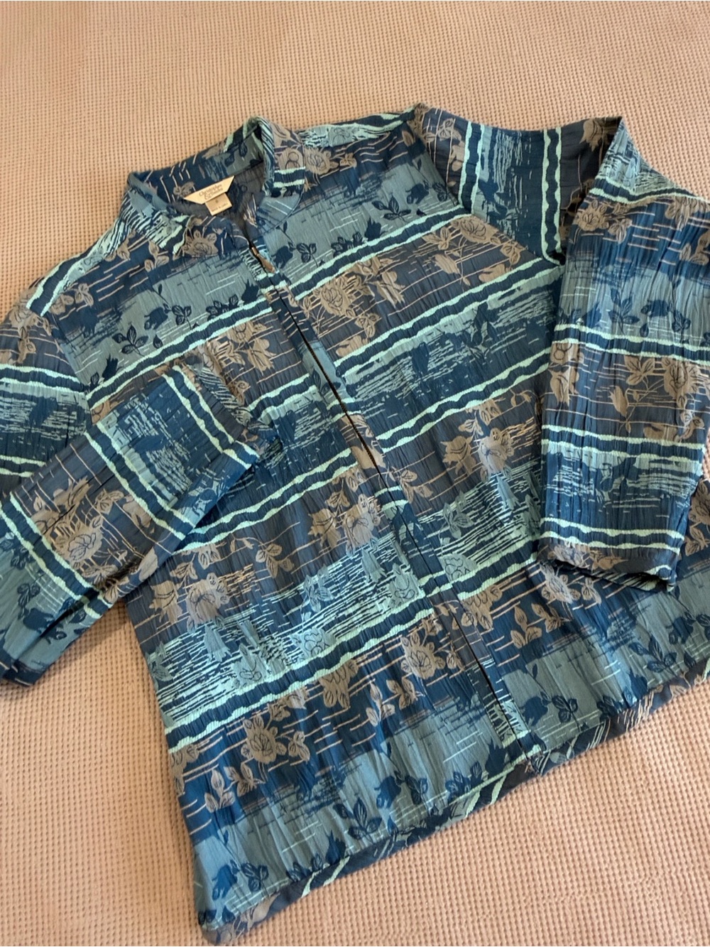 Christopher & Banks Blue Striped Floral zip Up Shirt
